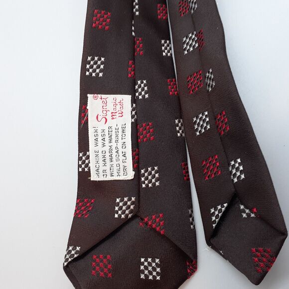 Vintage Signet Magic Wash Tie dark BROWN Geometric Retro Vintage Prep EUC 52x2.5 - Picture 4 of 6